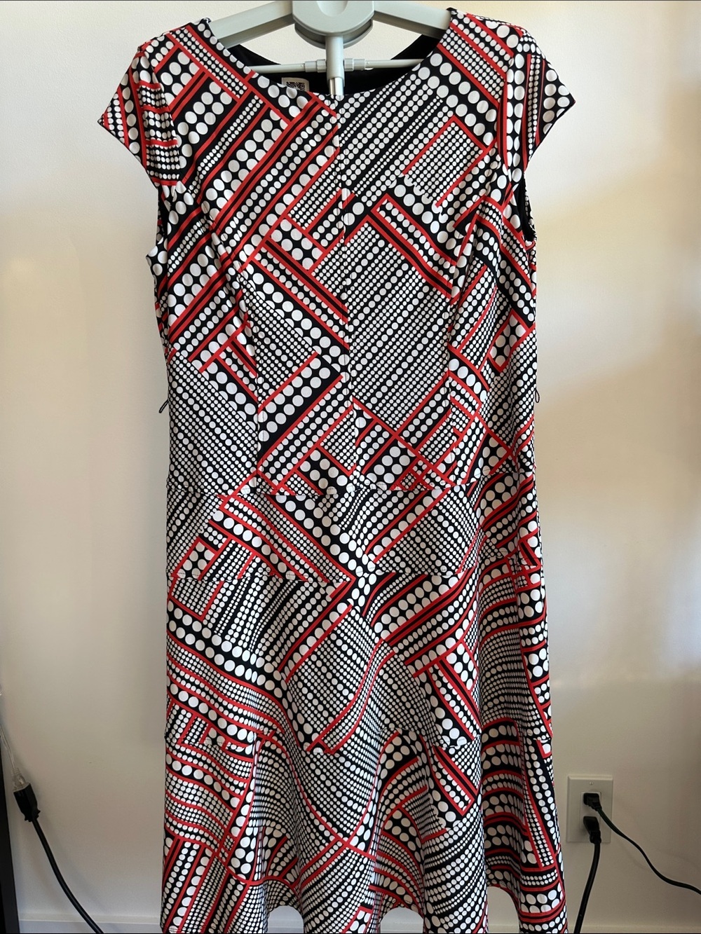 Anne Klein Black, White & Red Geometric Midi Dress